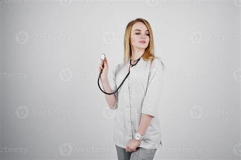 Blonde Doctor Nurse With Stethoscope Isolated On White Background 10340013 Stock Photo At Vecteezy