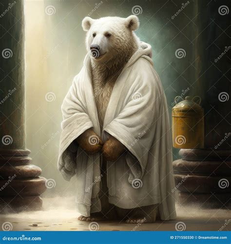 A Cute and Anthropomorphic Bear in a White Robe Suit Generative AI ...