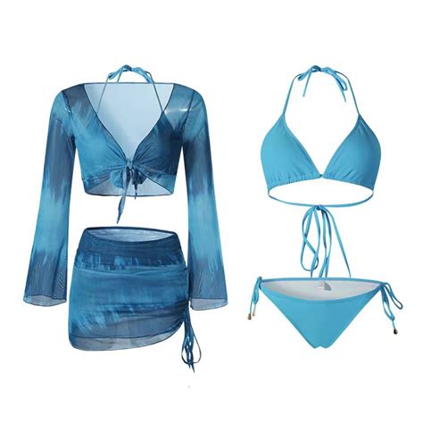 2025 New Bikini Swimsuit Women S Seaside Vacation Four Piece Set Conservative High Sense Split