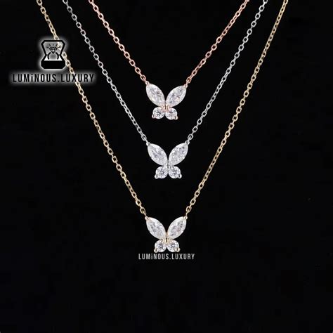 Moissanite Butterfly Necklace Marquise With Round Cut 4 Stone Pendant