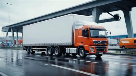 Premium Photo Orange Semi Truck Driving Down Wet Road