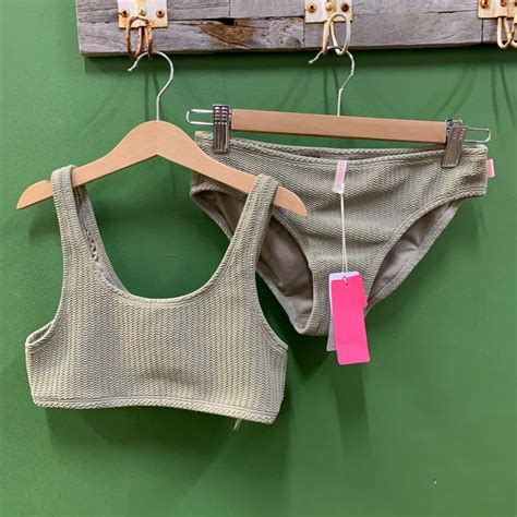 Seafolly Girls Summer Essentials Square Neck Bikini Set Size Khaki S