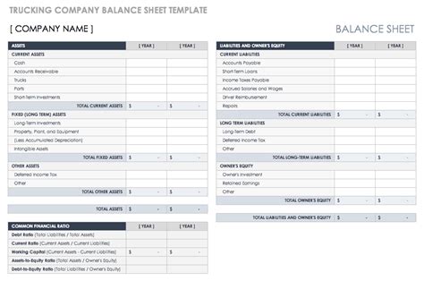 balance sheet template  trucking company
