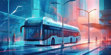 Premium Photo Electric Modern Bus Races Through The Futuristic City