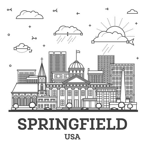 Outline Springfield Illinois City Skyline with Modern and Historic