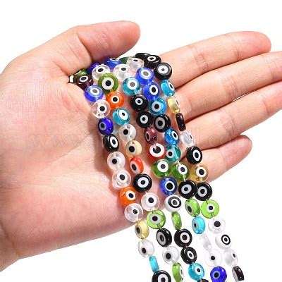 Wholesale Handmade Evil Eye Lampwork Flat Round Bead Strands