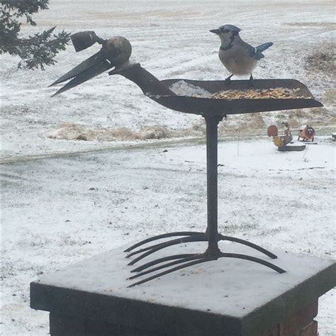 High Toes Bird Bird Feeder Doing His Job Rusty Relics Metal Art Scrap