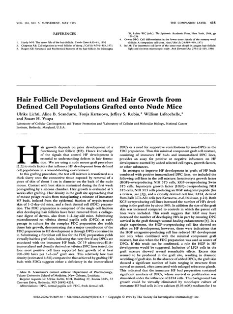 PDF Hair Follicle Development And Hair Growth From Defined Cell Populations Grafted Onto Nude Mice