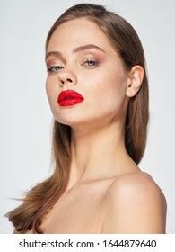 Naked Shoulders Red Lips Beautiful Woman Stock Photo 1644879640 Shutterstock