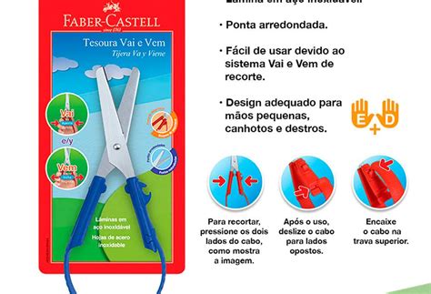 Tesoura Vai E Vem - Tesoura escolar sem ponta 14,5cm Vai e Vem Arco Azul Faber-Castell - PT ...