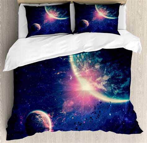 Galaxy Duvet Cover Set, Outer Space Theme Planet Earth Mars in Space ...