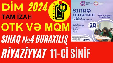 28 01 2024 DİM OTK və MQM 11 ci sinif Riyaziyyat Sınaq 4 Buraxılış DİM