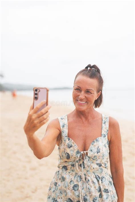 Beautiful Mature Woman In Thailand Beach During Summer Stock Photo Image Of Travel Smiling