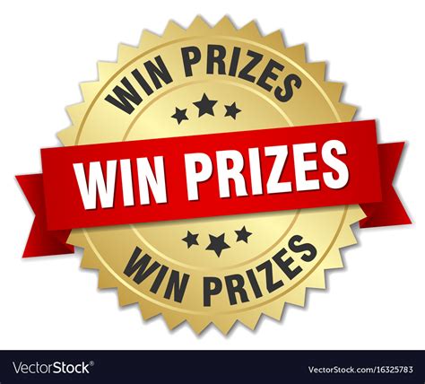 Win prizes 3d gold badge with red ribbon Vector Image