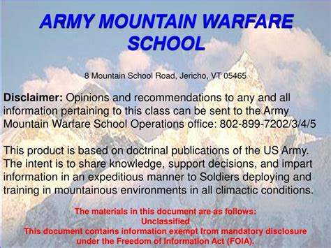 PPT - ARMY MOUNTAIN WARFARE SCHOOL PowerPoint Presentation, free ...