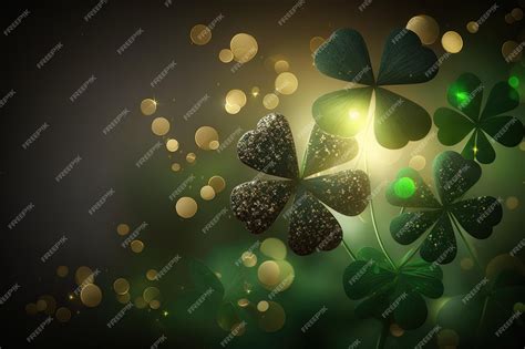 Premium Photo Festive Background With Shining Clover Shamrocks And