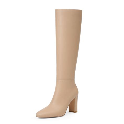 Modatope Knee High Boots Nude Women Chunky Heel Fall Boots 2024 Fashion