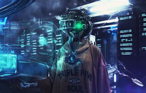Обои девушка, маска, шлем, girl, киберпанк, cyberpunk, cyber, кибер ...