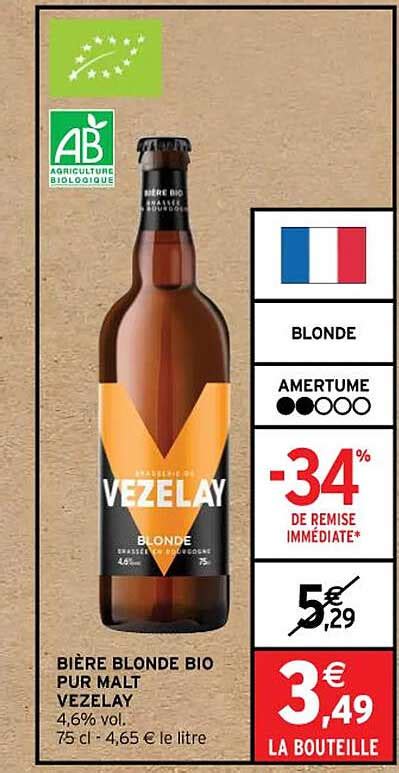 Promo Bière Blonde Bio Pur Malt Vezelay chez Intermarché iCatalogue fr