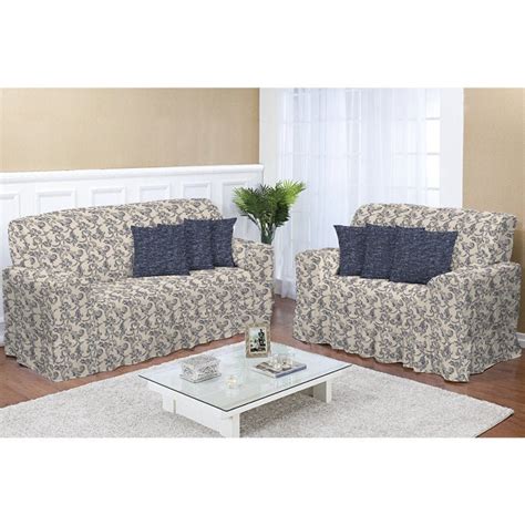 Kit Capa De Sofá 2 E 3 Lugares - Kit Capa de Sofá 2 e 3 lugares Decore Azul Marinho Estampado 2 peças ...