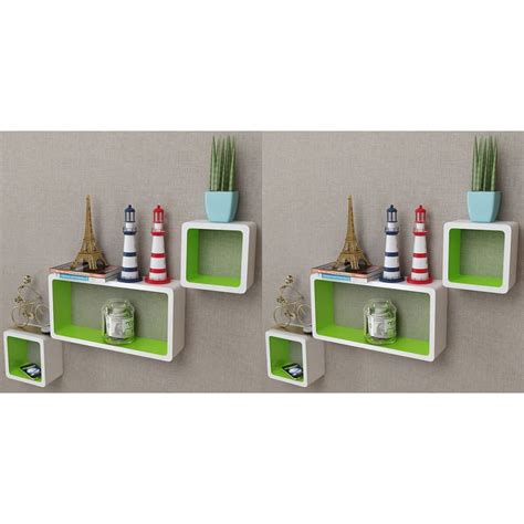 6 Piece Wall Cube Shelf Set White and Green Complete Storage Solutions