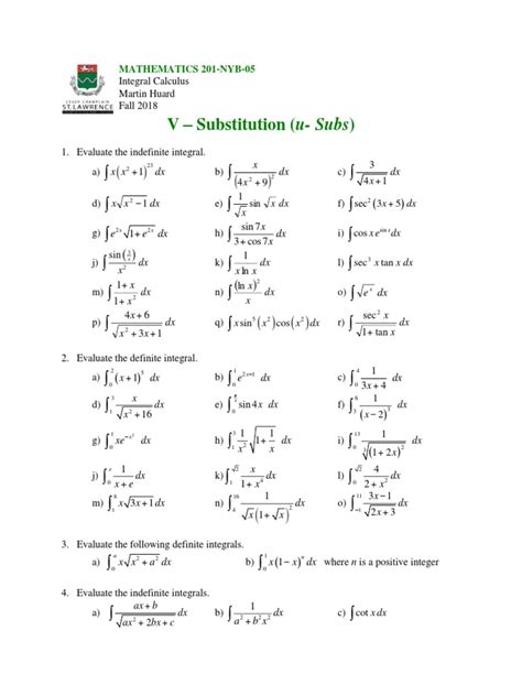 V - Substitution (U-Subs) : Mathematics 201-Nyb-05 | PDF | Elementary ...