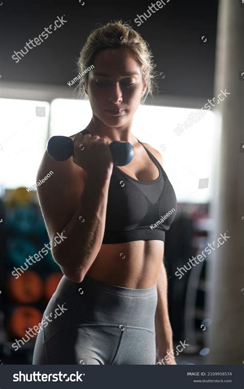 Strong Blonde Woman Gym Room Doing Stock Photo Shutterstock