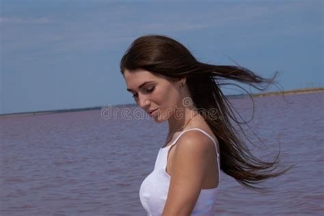 Hot Brunette Posing Near The Lake Stock Image Image Of Nice Black