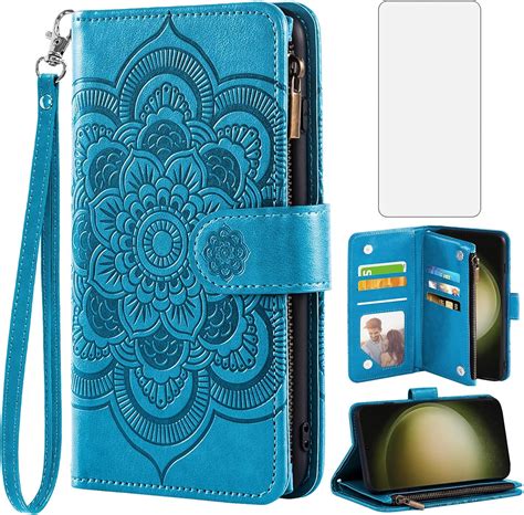 Asuwish Phone Case For Samsung Galaxy S24 Ultra 5g Wallet Cover With Tempered Glass Screen