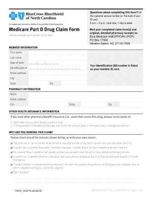 Fillable Online Bcbsnc Medicare Part D Drug Claim Form Fax Email Print