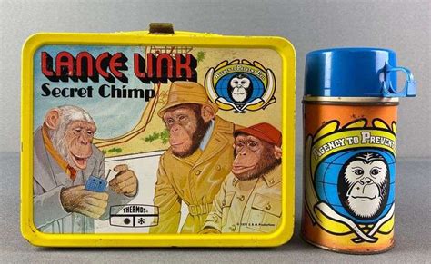 Group Of Vintage Lance Link Secret Chimp Lunch Box And Thermos