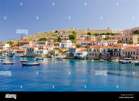 Pretty Waterfront Views Of The Port Town Of Emborios Halki Island