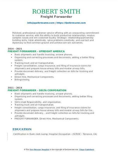 Freight Forwarder Resume Samples Qwikresume