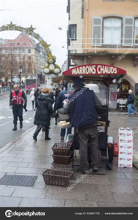 Strasbourg France December 2022 Portrait Back View Man Hot Chestnuts Stock Editorial Photo