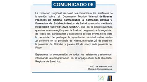 Comunicado 06 Noticias Dirección Regional de Salud de Ica