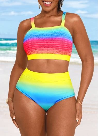 Smocked Ombre Multi Color Bikini Set Modlily USD