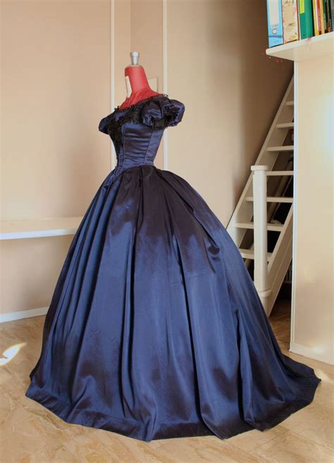 Victorian Ball Gown In Blue Taffeta With Lace Application And Etsy