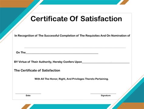 Certificate Of Satisfaction 1 Certificate Of