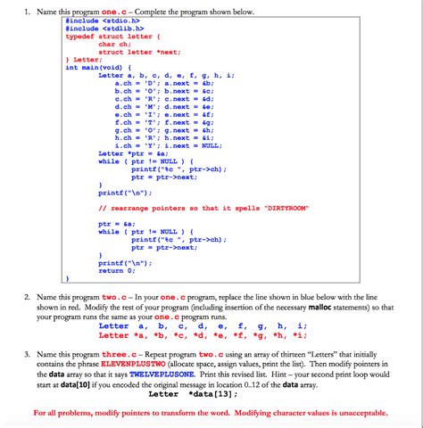 Solved Name This Program Onec Complete The Program Shown