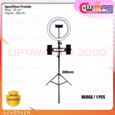 Jual Paket Tripod 200 Cm 2 Holder HP Lampu Ring Light 26 Cm Selfie