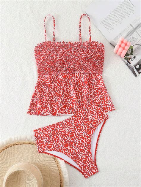 SHEIN Swim Mod Top de Maiô Bikini Vermelho Conservador Feminino