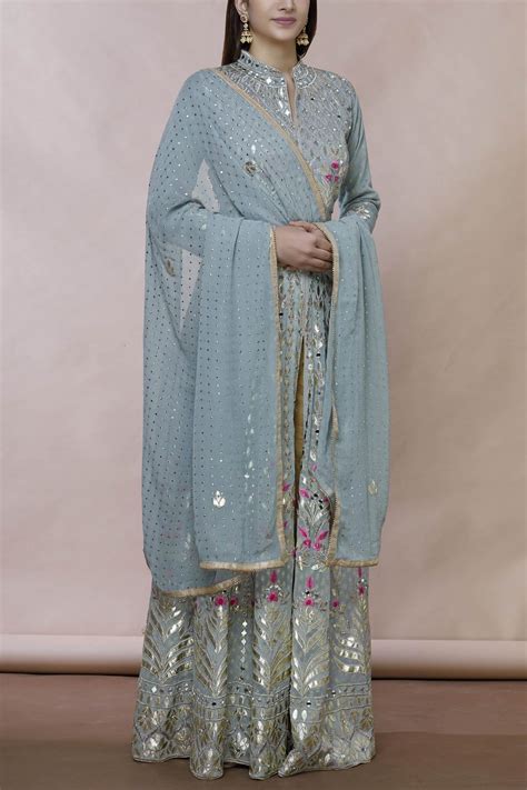 Buy Abhi Singh Grey Georgette Embroidered Anarkali With Dupatta Online | Aza Fashions ...