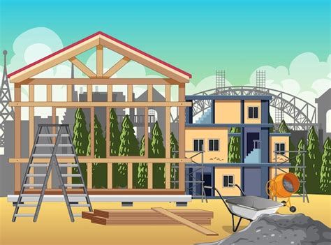 vector building construction site scene
