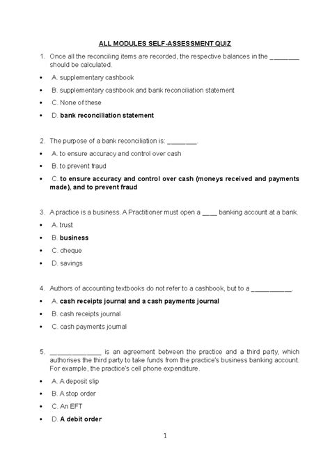 ALL MODULES QUIZ 1: SELF-ASSESSMENT ON ACCOUNTING TOPICS - Studocu