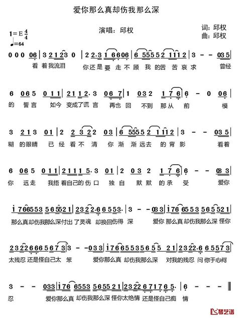 爱你那么真却伤我那么深简谱 邱权演唱 简谱网