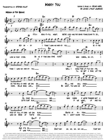 Marry You Arr Stephen Bulat By Bruno Mars Sheet Music For Piano