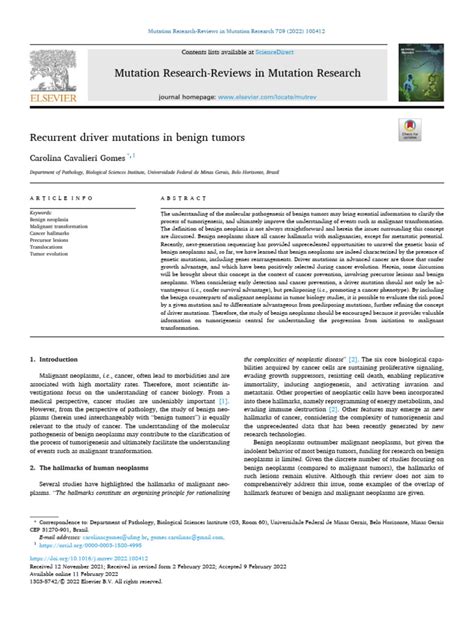 Recurrent Driver Mutations In Benign Tumors Pdf Neoplasms Benign