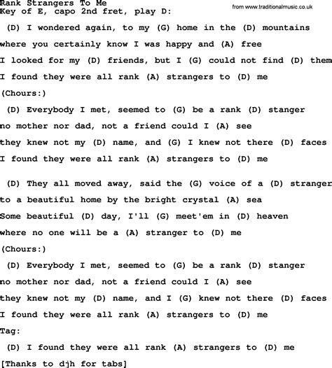 Rank Strangers To Me - Bluegrass lyrics with chords