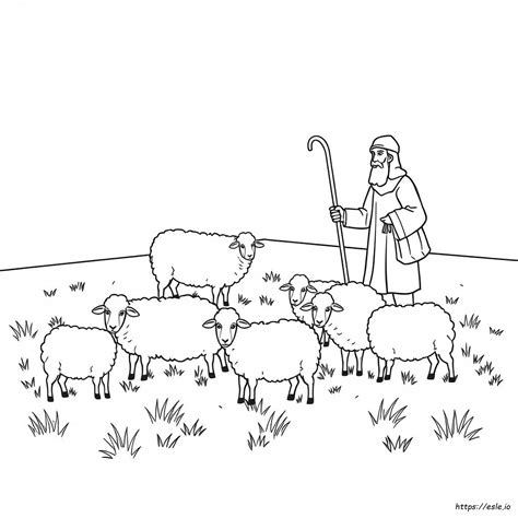 Shepherd With Sheep Coloring Page