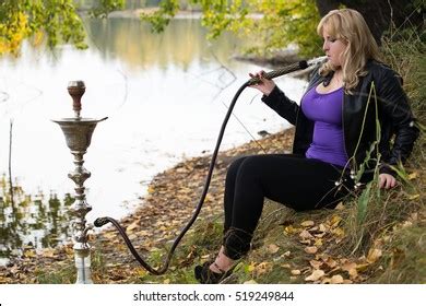 Sexy Blonde Big Breasts Smokes Hookah Stock Photo Shutterstock
